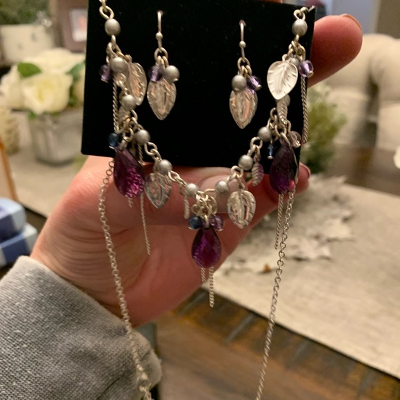 Feather Beaded Earrings & Necklace Set, NWOT, Never Worn, Purple and Silver - Picture 12 of 15